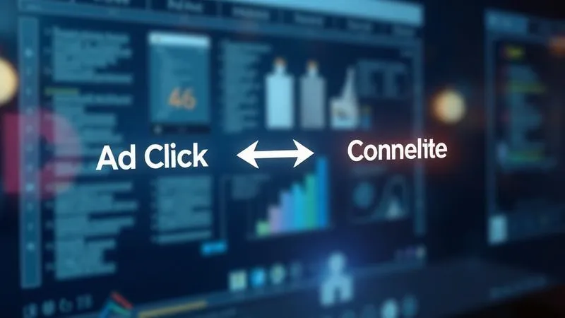 A photorealistic, professional photography, 8K, cinematic lighting, sharp focus, depth of field shot on a high-end DSLR of a simplified e-commerce sales funnel diagram, with a clear, glowing arrow pointing directly from "Ad Click" to "Purchase Complete". The background is a clean, digital interface, conveying efficiency and speed in the buying process. The colors are vibrant, emphasizing a smooth, quick journey.