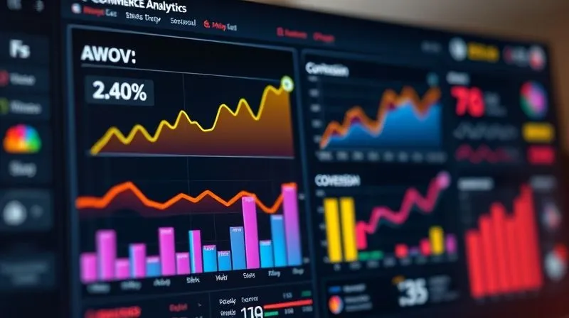 A photorealistic image of a professional e-commerce analytics dashboard displaying clear upward trends in AOV (Average Order Value) and conversion rates, with a section specifically highlighting successful cross-sell recommendations. The data is presented in vibrant, easy-to-read charts and graphs, suggesting clear, actionable insights. Cinematic lighting, sharp focus on the dashboard, depth of field blurring the background, 8K hyper-detailed, shot on a high-end DSLR.