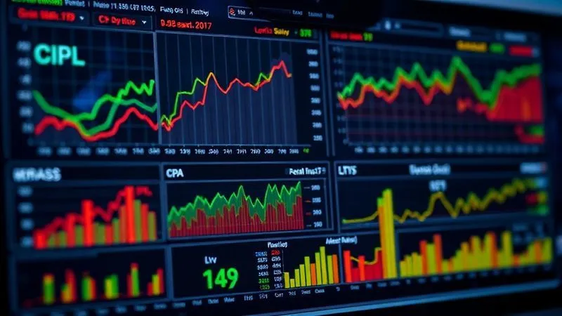 A photorealistic, professional photography, 8K, cinematic lighting, sharp focus, depth of field, shot on a high-end DSLR. Image shows a complex digital dashboard with various interconnected graphs and metrics, highlighting CPL, CPA, ROAS, and LTV. The data points are clearly visible, with some trending upwards in green, and others downwards in red, representing a balanced and deep analysis of advertising performance. The overall impression is one of sophisticated data intelligence.