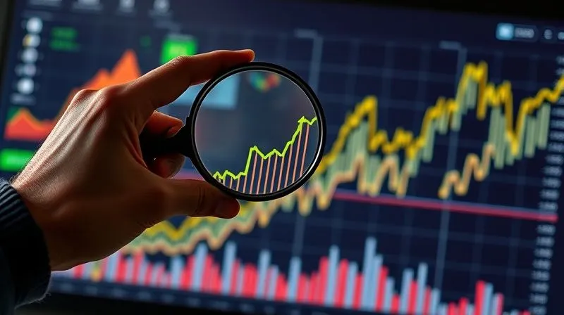 A photorealistic image of a freelancer's hand holding a magnifying glass over a complex financial chart with multiple upward trends, symbolizing income optimization and growth. The background shows a digital dashboard with various income streams. Cinematic lighting, sharp focus on the magnifying glass and chart, depth of field blurring the background. 8K hyper-detailed, professional photography, shot on a high-end DSLR.