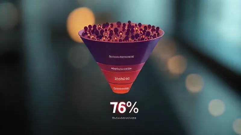 A photorealistic infographic showing a sales funnel for a freelancer. The top of the funnel has many leads, narrowing down to fewer proposals, and finally a smaller number of closed deals at the bottom. The conversion rate is highlighted with a percentage, indicating improvement over time. Cinematic lighting, sharp focus, depth of field, 8K hyper-detailed.