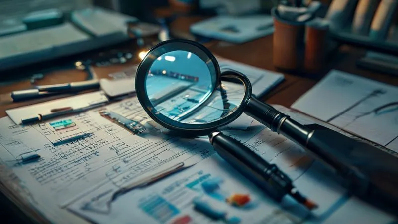 A photorealistic image of a detective's desk with a magnifying glass over a chart showing declining conversion rates, surrounded by notes and analytical tools, cinematic lighting, sharp focus, 8K hyper-detailed, professional photography, shot on a high-end DSLR.