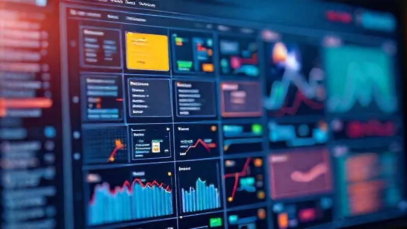A photorealistic image of a complex but neatly organized digital dashboard, showing different colored blocks and lines representing campaigns, ad sets, and ads, all interconnected. The visual metaphor for a well-structured ad account. Cinematic lighting, sharp focus on the dashboard elements, depth of field blurring the background, 8K hyper-detailed, shot on a high-end DSLR.