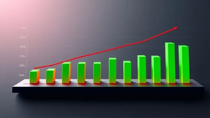 A photorealistic bar chart in 3D, showing a clear increase in e-commerce conversion rates and a decrease in bounce rates directly correlated with improved website loading speed. The bars are vibrant green for positive metrics and red for negative, with data points clearly visible. Cinematic lighting, sharp focus, depth of field, 8K hyper-detailed, professional photography.