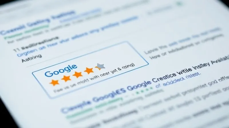 A photorealistic screenshot of a Google search results page, showing a product listing with vibrant star ratings, price, and availability clearly displayed as a rich snippet. The surrounding search results are standard blue links, making the rich snippet stand out significantly. Cinematic lighting, sharp focus on the rich snippet, depth of field blurring the background elements, 8K hyper-detailed, professional photography, shot on a high-end DSLR.