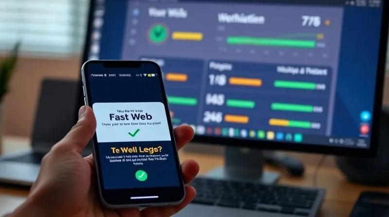 A photorealistic image of a smartphone displaying a fast-loading website with a green checkmark, juxtaposed with a desktop screen showing positive Core Web Vitals scores, cinematic lighting, sharp focus on both devices, depth of field, 8K hyper-detailed, professional photography, shot on a high-end DSLR.