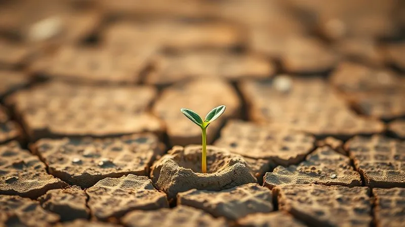 A photorealistic image of a single delicate seedling pushing through cracked, dry earth, symbolizing minimal viable product (MVP) and the start of growth in challenging conditions. Soft, warm cinematic lighting, sharp focus on the seedling, depth of field blurring the arid background, 8K hyper-detailed, professional photography, shot on a high-end DSLR.
