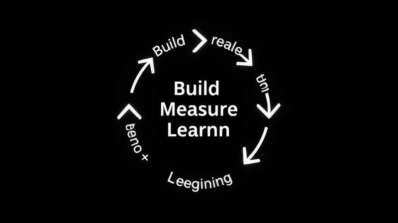 A photorealistic image of a circular diagram illustrating the 'Build-Measure-Learn' loop, with arrows indicating the continuous flow between each stage. The diagram is clean, modern, and slightly glowing against a dark, minimalist background, suggesting innovation and process. Cinematic lighting, sharp focus, depth of field, 8K hyper-detailed, professional photography.