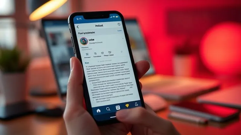 A photorealistic, professional photography, 8K, cinematic lighting image of a smartphone screen displaying a well-optimized Instagram bio with a clear call-to-action, contrasted with a blurred background of a modern freelancer's workspace. Sharp focus on the phone screen, depth of field. Emotional resonance: clarity, opportunity, professionalism.
