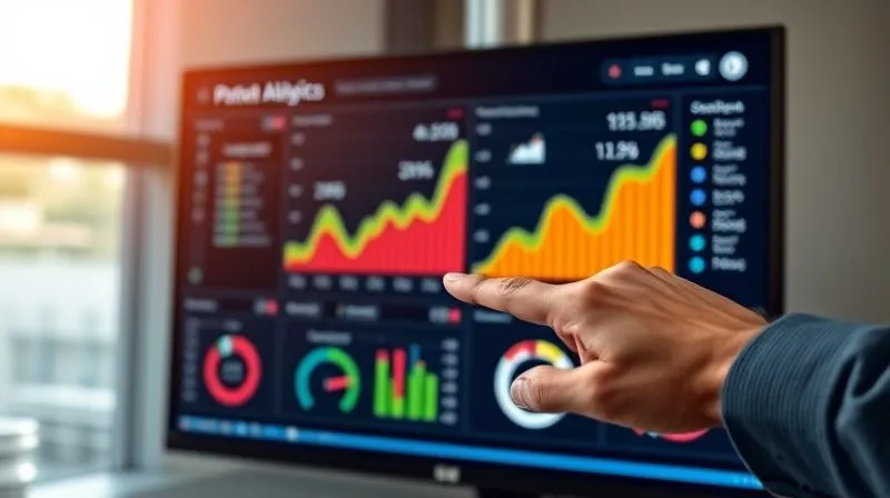 A photorealistic image of a sleek, modern analytics dashboard displayed on a large monitor, showing clear, vibrant charts and graphs with upward trends. The interface is intuitive and clean, with key performance indicators highlighted. A hand is subtly gesturing towards the screen, implying presentation. Cinematic lighting, sharp focus on the dashboard details, depth of field. 8K hyper-detailed, professional photography, shot on a high-end DSLR.
