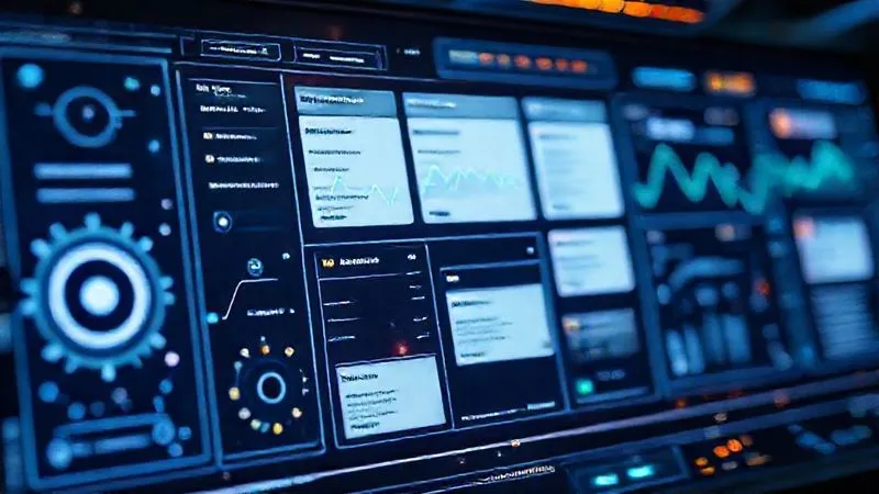 A photorealistic image of a futuristic digital dashboard showing automated workflows and interconnected Trello cards. Gears and data streams are subtly integrated into the visual, representing automation and efficiency. Cinematic lighting, sharp focus on the digital interface, depth of field, 8K hyper-detailed, professional photography, shot on a high-end DSLR.