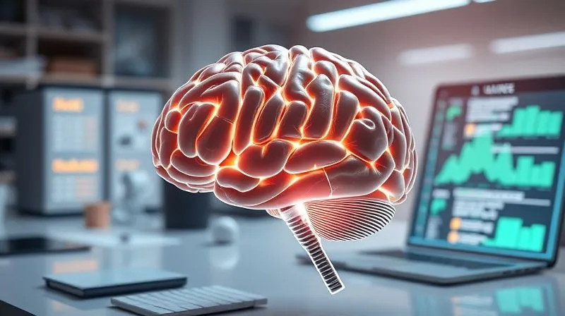A photorealistic, professional photography, 8K, cinematic lighting, sharp focus, depth of field, shot on a high-end DSLR, image of a digital brain, intricately designed with glowing neural pathways, superimposed over a clean, organized digital workspace. The brain symbolizes a knowledge repository, with connections to various digital files and templates. The lighting is futuristic and intelligent, suggesting advanced organization and reusable wisdom. Sharp focus on the brain, with a subtle depth of field blurring the background elements of the workspace.