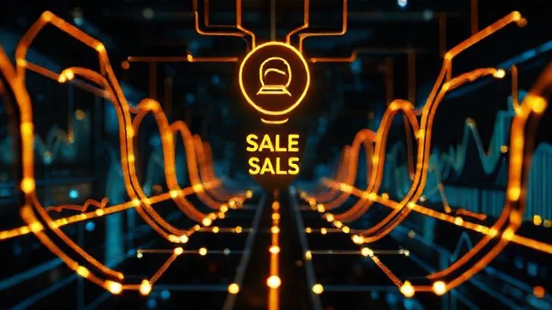 A photorealistic image of a complex but well-organized digital sales funnel represented by interconnected glowing pipelines leading to a 'recurring sales' symbol. Cinematic lighting, sharp focus on the central funnel, depth of field blurring analytical charts in the background, 8K hyper-detailed, shot on a high-end DSLR.