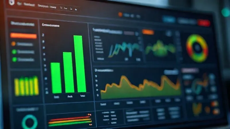 A photorealistic image of a sleek, modern dashboard displaying various metrics and graphs related to client acquisition and project success. A prominent green bar indicates "Qualified Leads," while a smaller red bar shows "Unsuitable Leads." Automated workflows are visually represented with arrows connecting different stages. Cinematic lighting, sharp focus on the dashboard, depth of field blurring the background, 8K hyper-detailed, professional photography.