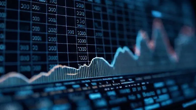 A photorealistic image of a digital ledger displaying stablecoin transactions, with a graph showing minimal volatility compared to a background graph of highly volatile cryptocurrencies. The foreground ledger is in sharp focus, showing clear, consistent numbers. Cinematic lighting creates a sense of reliability and security. 8K hyper-detailed, professional photography, shot on a high-end DSLR.