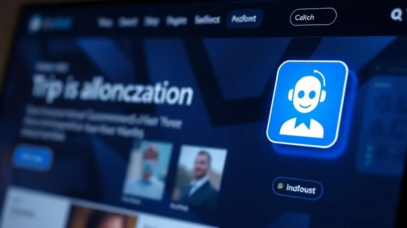 A photorealistic image of a sleek, modern website interface with a friendly AI chatbot icon in the corner, subtly glowing. The chatbot is interacting with a user, displaying personalized recommendations and support. Cinematic lighting, sharp focus, 8K, depth of field, professional photography.