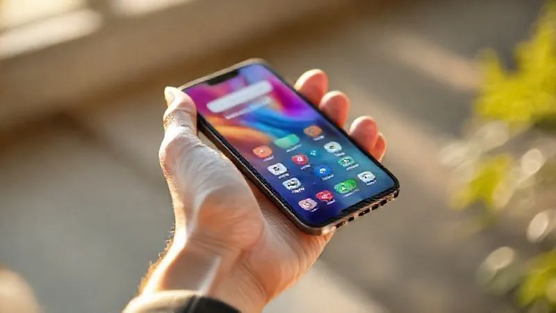 A photorealistic, professional photography, 8K, cinematic lighting, sharp focus, depth of field, shot on a high-end DSLR of a stunningly realistic 3D mockup of a new smartphone app interface, displayed on a high-resolution device in a natural setting, perhaps a hand holding it. The screen shows vibrant, user-friendly UI elements that look incredibly tactile and functional.