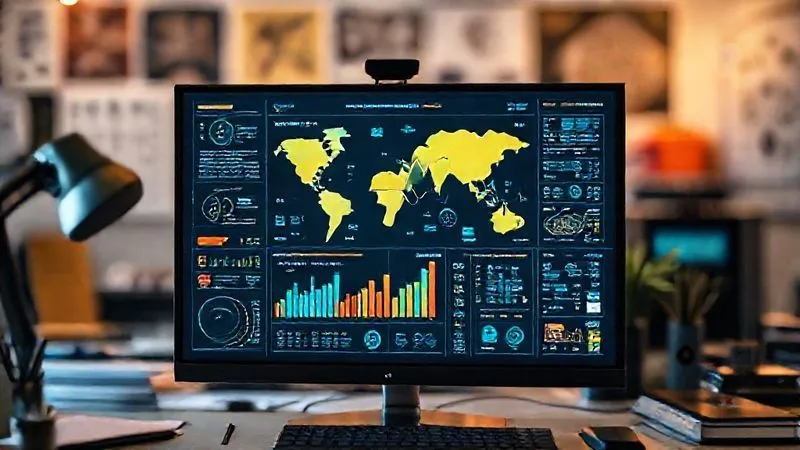 A photorealistic image of a highly detailed, visually appealing infographic on a digital screen, displaying complex data in an easy-to-understand format. The screen is surrounded by a creative workspace, with cinematic lighting highlighting the infographic's clarity and impact. Sharp focus on the infographic, depth of field blurring the background. Shot on a high-end DSLR, 8K hyper-detailed.
