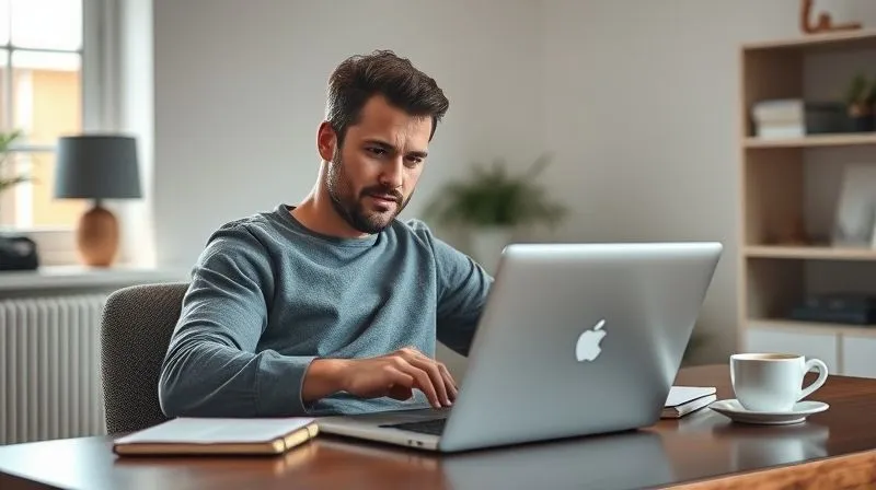 A photorealistic image of a single freelancer working intently on a laptop in a modern, minimalist home office. The freelancer has a determined yet calm expression, surrounded by tools of their trade (notebook, coffee). The focus is on their independent work ethic and concentration. Cinematic lighting, sharp focus on the freelancer and their workspace, depth of field, 8K hyper-detailed, shot on a high-end DSLR.