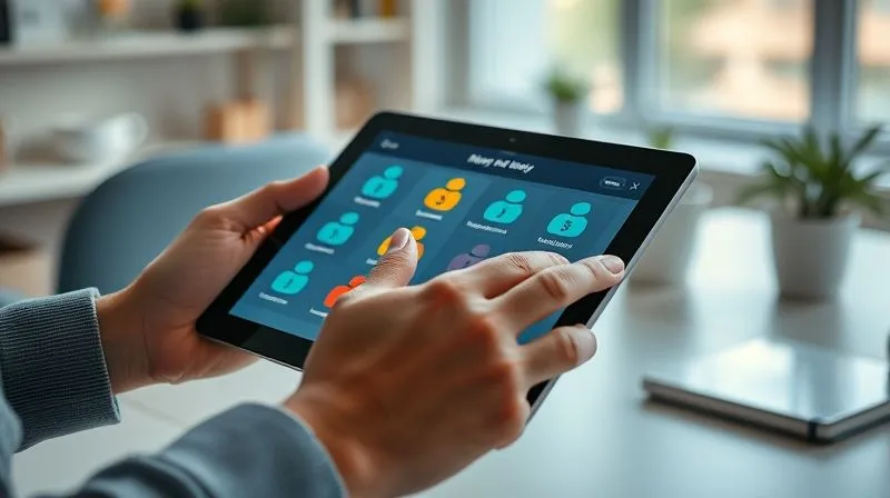 A photorealistic, professional photography, 8K, cinematic lighting, sharp focus, depth of field, shot on a high-end DSLR of a person's hands organizing colorful digital 'money pots' or budget categories on a tablet screen, symbolizing flexible budgeting for unstable income. The background is a clean, modern home office.