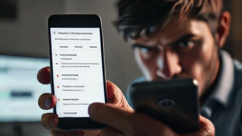 A photorealistic interface of Google PageSpeed Insights showing low scores for a website, with red warnings and suggestions, against a backdrop of a frustrated user looking at a spinning loading icon on a smartphone, cinematic lighting, sharp focus, 8K hyper-detailed.