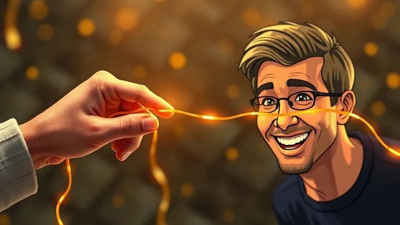 A photorealistic, artistic representation of a 'value proposition' concept. A vibrant, glowing golden thread connects a detailed illustration of a freelancer's hand (representing skills and effort) to a satisfied client's smiling face (representing achieved goals and benefits). The thread forms a clear, strong bridge, emphasizing the connection between service and outcome. Cinematic lighting, sharp focus on the thread and both ends, depth of field blurring a complex background, 8K hyper-detailed, shot on a high-end DSLR.