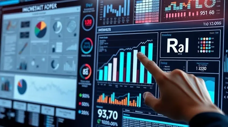 A photorealistic image of a diverse set of data visualizations: a detailed infographic explaining a complex process, a dynamic bar chart showing market growth, and a screen displaying an interactive ROI calculator. The elements are seamlessly integrated into a digital interface, with a hand pointing to a key insight. Cinematic lighting, sharp focus, depth of field, 8K hyper-detailed, professional photography.