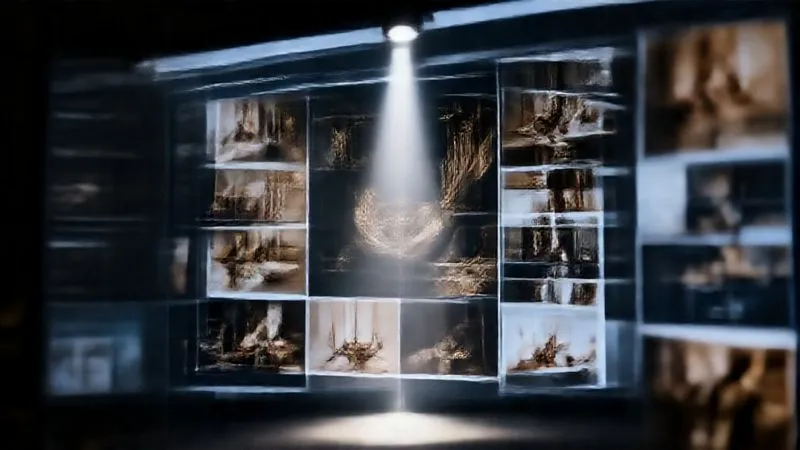 A photorealistic image of a spotlight shining brightly on a specific section of a digital portfolio displayed on a sleek screen. The highlighted section shows design work tailored for a luxury brand, with intricate details and elegant aesthetics. The rest of the portfolio is subtly blurred, emphasizing the focused expertise. Cinematic lighting, sharp focus, depth of field, 8K, professional photography, shot on a high-end DSLR.