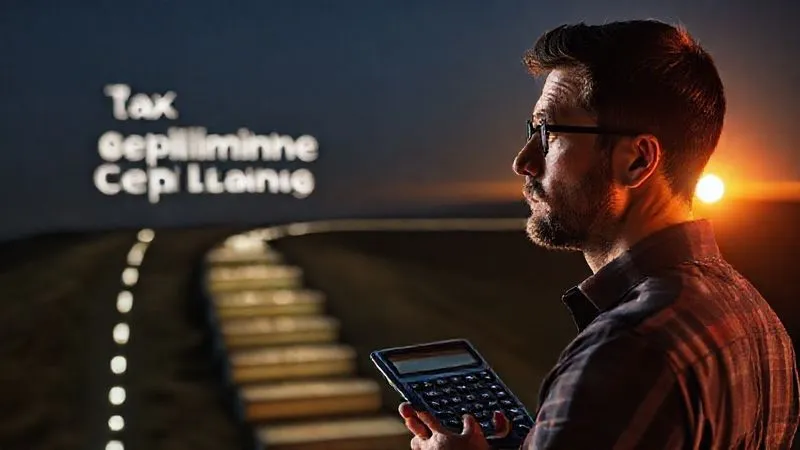 A photorealistic image of a freelancer looking thoughtfully at two distinct paths, one labeled 'Tax Compliance' with clear, illuminated steps, and the other 'Retirement Planning' leading to a bright, distant horizon. The freelancer is holding a financial calculator. Cinematic lighting, sharp focus on the paths and calculator, depth of field blurring the background. 8K hyper-detailed, professional photography, shot on a high-end DSLR.