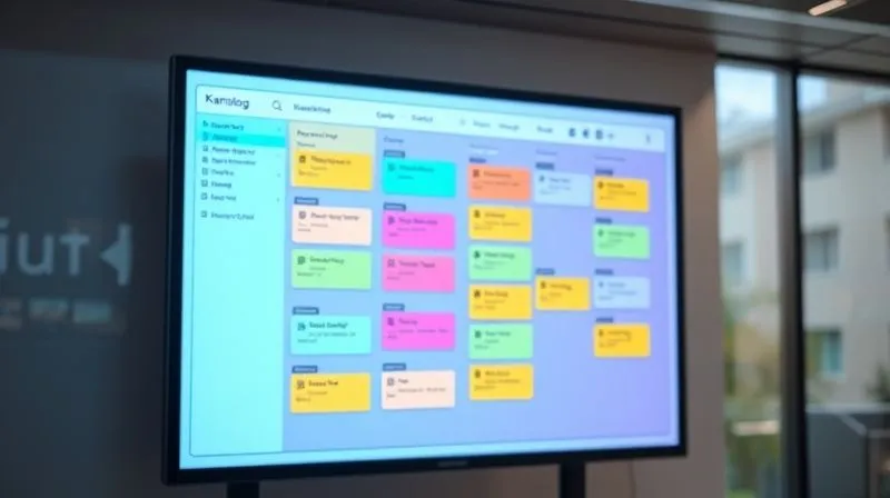 A photorealistic, brightly lit digital Kanban board displayed on a large monitor, showing clearly defined columns like 'Backlog', 'To Do', 'Doing', 'Review/Client', and 'Done'. Each column has colorful cards with distinct labels for different clients (e.g., 'Client A - Urgent Report', 'Client B - Website Draft'). Swimlanes are visible, organizing tasks by client. The interface is clean and organized, conveying efficiency. professional photography, 8K, cinematic lighting, sharp focus, depth of field, shot on a high-end DSLR