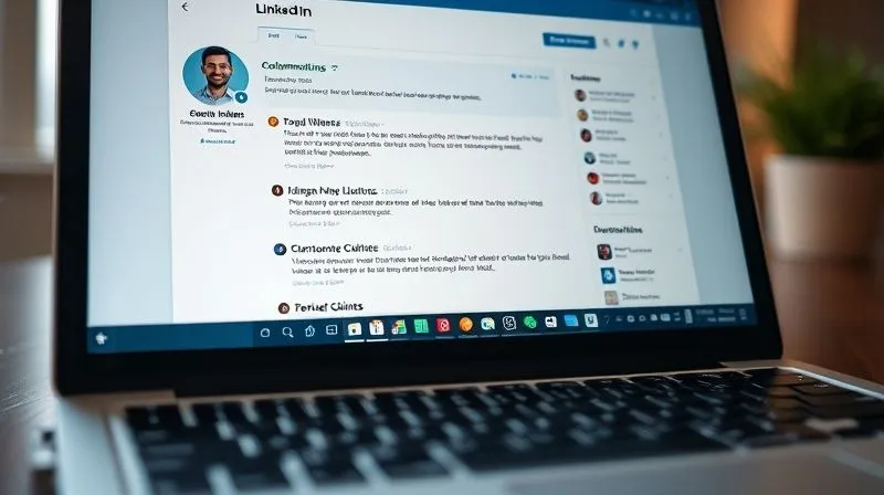 A photorealistic close-up of a laptop screen displaying a professional LinkedIn profile with multiple glowing recommendations from satisfied clients. The recommendations highlight specific technical achievements and positive collaboration. Cinematic lighting, sharp focus on the screen, depth of field blurring a keyboard in the foreground, 8K hyper-detailed, professional photography, shot on a high-end DSLR.