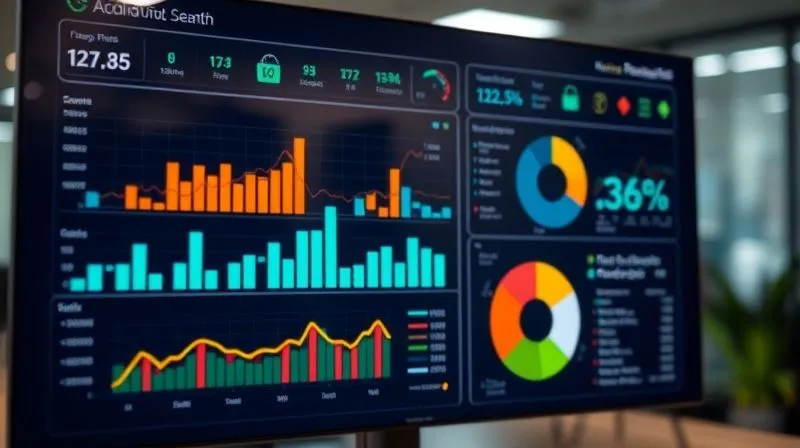 A photorealistic dashboard displaying vibrant, clear data visualizations like bar charts, line graphs, and pie charts, all pointing towards positive growth and efficiency. The data is clean, professional, and easy to interpret, with a subtle glow around key metrics. Cinematic lighting, sharp focus on the data, depth of field blurring a modern office background, 8K hyper-detailed, professional photography, shot on a high-end DSLR.