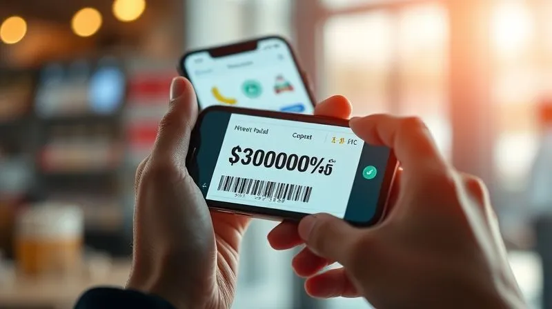 Photorealistic, professional photography, 8K, cinematic lighting, sharp focus, depth of field, shot on a high-end DSLR. A hand holding a digital coupon code on a smartphone screen, with a blurred e-commerce checkout page in the background showing a discount applied. The lighting is bright and optimistic, suggesting a successful purchase.