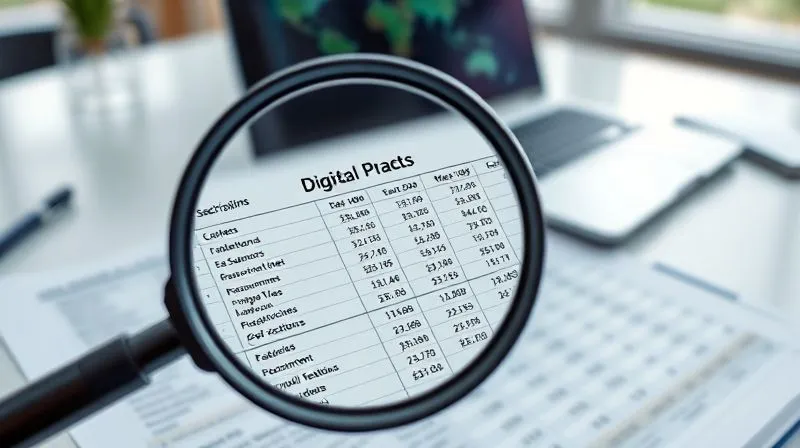 A photorealistic image of a magnifying glass hovering over a detailed financial spreadsheet, highlighting rows of digital platform subscriptions and their associated costs. The background is a clean, modern office desk with a laptop. Cinematic lighting, sharp focus, depth of field, 8K hyper-detailed, professional photography, shot on a high-end DSLR.