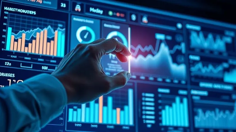 A photorealistic, professional photography shot of a sleek, futuristic digital dashboard displaying complex marketing analytics, with various graphs, charts, and data points highlighted. A human hand is interacting with a holographic interface, making adjustments. The scene is bathed in cool, analytical blue light. 8K, cinematic lighting, sharp focus, depth of field, shot on a high-end DSLR.