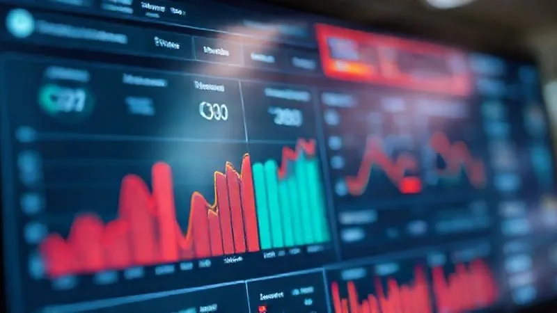 A photorealistic dashboard displaying various SEO metrics: CTR, bounce rate, average time on page, and keyword rankings, with some metrics highlighted in red indicating stagnation, professional photography, 8K, cinematic lighting, sharp focus on the data, depth of field blurring the background.