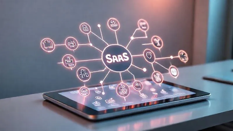 A photorealistic, professional photography of a complex digital workflow diagram with various SaaS application logos interconnected by glowing lines, symbolizing automation. The diagram is displayed on a sleek, futuristic tablet on a minimalist desk, with soft cinematic lighting illuminating the connections. Sharp focus on the diagram, depth of field blurring the background. 8K hyper-detailed, shot on a high-end DSLR.