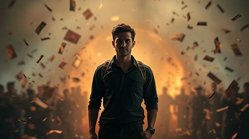 A photorealistic image of a person standing calmly amidst a swirling, chaotic background, representing conflict, with a serene expression, cinematic lighting. Sharp focus on the person, depth of field blurring the chaos. 8K hyper-detailed, professional photography, shot on a high-end DSLR.