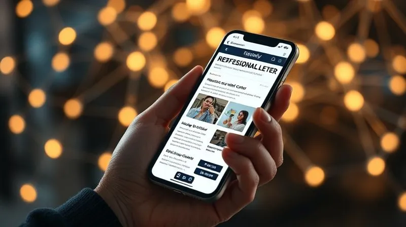 A photorealistic image of a person's hand holding a smartphone, displaying a professional email newsletter with engaging content. In the background, a subtle, glowing network of digital connections. Cinematic lighting, sharp focus on the phone, depth of field blurring the background. 8K, shot on a high-end DSLR.