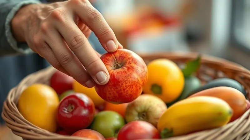 A photorealistic image of a freelancer carefully selecting a single, perfectly ripe fruit from a diverse basket, symbolizing niching down and focusing on a specific, valuable market segment. Cinematic lighting, sharp focus on the selected fruit, depth of field blurring the rest of the basket. 8K hyper-detailed, professional photography.
