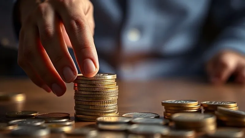 A photorealistic image of a freelancer's hand gently but firmly pushing away a stack of low-value coins, while reaching for a single, glowing golden coin representing high-value work. Cinematic lighting, sharp focus on the hands, depth of field, 8K hyper-detailed.