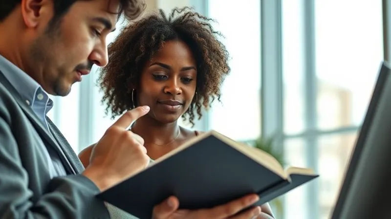 A photorealistic close-up of two people in a modern, brightly lit office, one actively listening with a thoughtful expression and taking notes in a sleek notebook, while the other speaks passionately. The scene emphasizes deep engagement and understanding, with a soft focus on their faces. professional photography, 8K, cinematic lighting, sharp focus, depth of field, shot on a high-end DSLR.