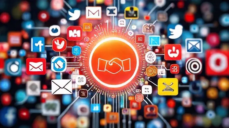 A photorealistic, vibrant collage representing diverse marketing channels converging towards a central, glowing online portfolio icon. Elements include social media logos, email marketing symbols, a blog post icon, and networking handshake visuals. Cinematic lighting, sharp focus on the central portfolio, depth of field blurring the background, 8K hyper-detailed, professional photography, shot on a high-end DSLR. The image conveys comprehensive reach and strategic dissemination.