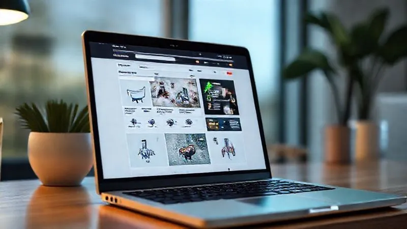 A photorealistic image of a sleek e-commerce website interface on a laptop screen, with subtle indicators of improved user flow and conversion rates, like a green upward trend arrow. Cinematic lighting, sharp focus, 8K hyper-detailed.
