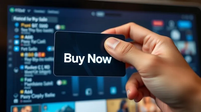 A photorealistic image of a hand holding a credit card hovering over a 'Buy Now' button on a screen, representing a successful pre-sale, cinematic lighting, sharp focus, depth of field, 8K, professional photography.