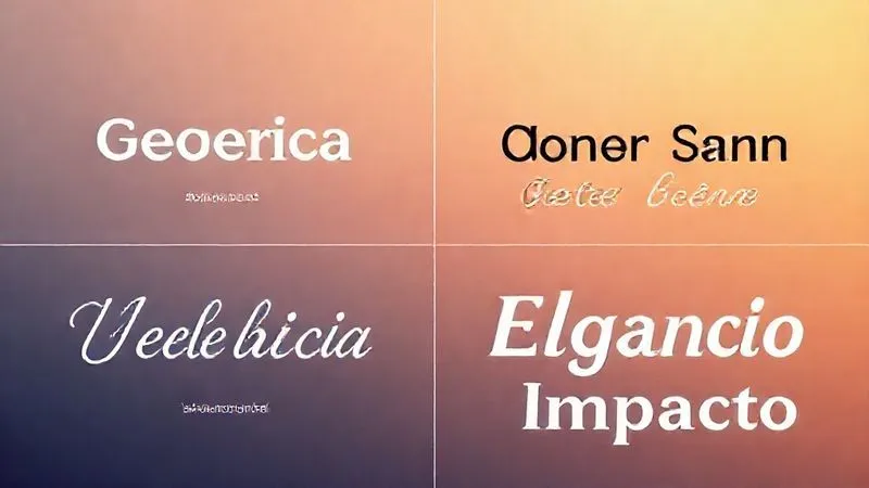 A photorealistic grid showcasing four distinct typefaces: a classic serif (like Georgia), a modern sans-serif (like Open Sans), an elegant script (like Great Vibes), and a bold display font. Each typeface is accompanied by a single word (e.g., 'Confiança', 'Moderno', 'Elegância', 'Impacto') written in that font, illustrating its emotional resonance. Professional photography, 8K, cinematic lighting, sharp focus on the typography, depth of field blurring the background, shot on a high-end DSLR.
