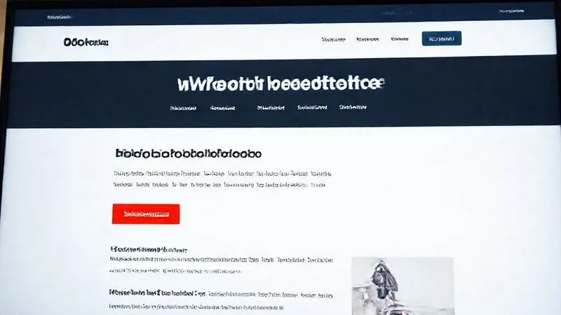 A photorealistic representation of a website landing page layout, viewed from slightly above. The typography clearly demonstrates visual hierarchy: large, bold headlines at the top, smaller subheadings, and regular body text. Key call-to-action buttons feature prominent, contrasting typography. The layout is clean, with ample white space guiding the eye. Professional photography, 8K, cinematic lighting, sharp focus on the content, depth of field blurring the edges of the monitor, shot on a high-end DSLR.