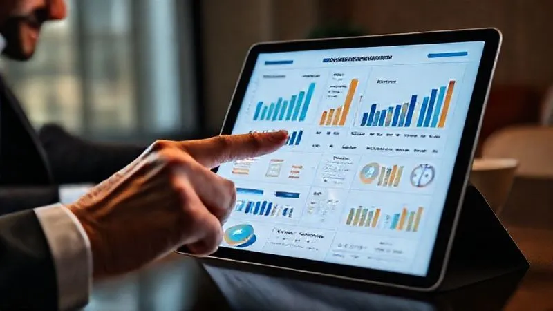 A photorealistic, professional business report displayed on a tablet, with clear, impactful charts and graphs demonstrating project success and ROI. A consultant's hand points to a key metric, while a client smiles approvingly in the background. cinematic lighting, sharp focus on the tablet, depth of field blurring the background, 8K, shot on a high-end DSLR.