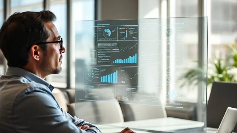 A photorealistic image of a consultant calmly and confidently explaining a complex data visualization on a transparent screen to a somewhat skeptical but intrigued client. The setting is a modern, sunlit office, emphasizing clarity and understanding. professional photography, 8K, cinematic lighting, sharp focus on the interaction, depth of field blurring the background, shot on a high-end DSLR.