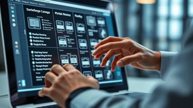 A photorealistic image of a consultant meticulously organizing digital files and modules on a sleek, futuristic interface, symbolizing the structured development of a digital product. Cinematic lighting, sharp focus on the screen and the consultant's hands, depth of field blurring a modern, minimalist workspace. 8K hyper-detailed.